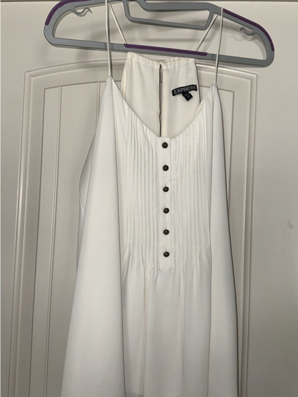 Express White Pleated Front Cami Tank with Dark Buttons